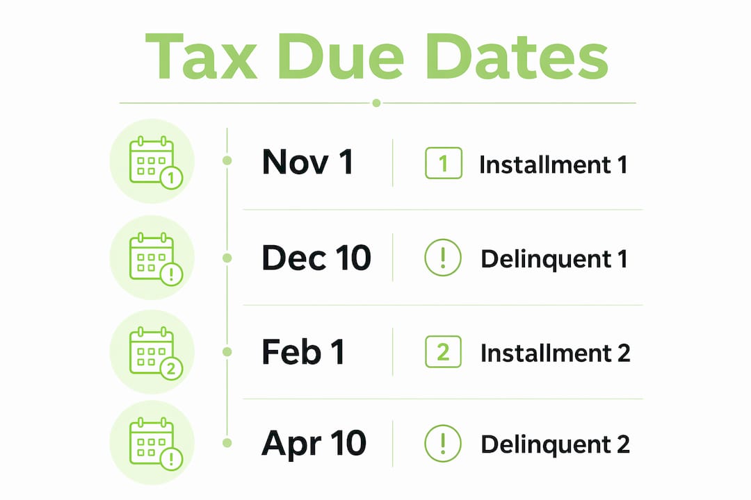 Infographic outlining key Alameda County property tax due dates