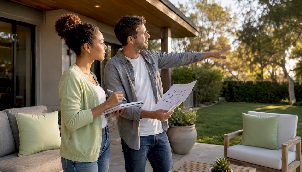 Couple comparing home price per square foot