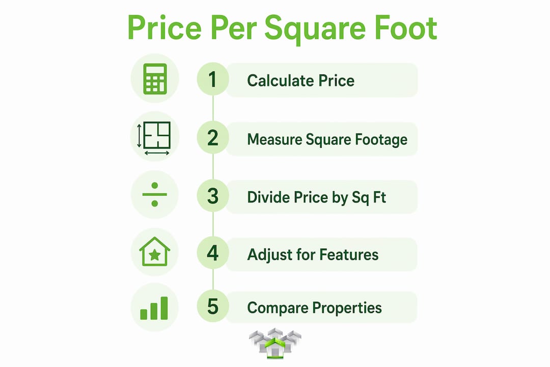 Infographic showing steps to calculate price per square foot