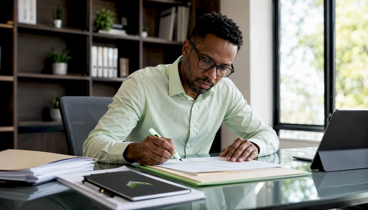 Man reviewing condo ownership papers