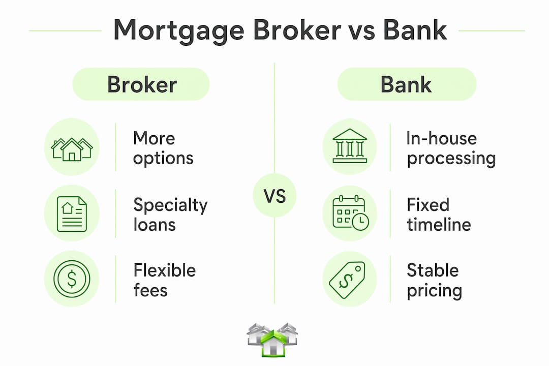 Infographic comparing mortgage broker and bank features