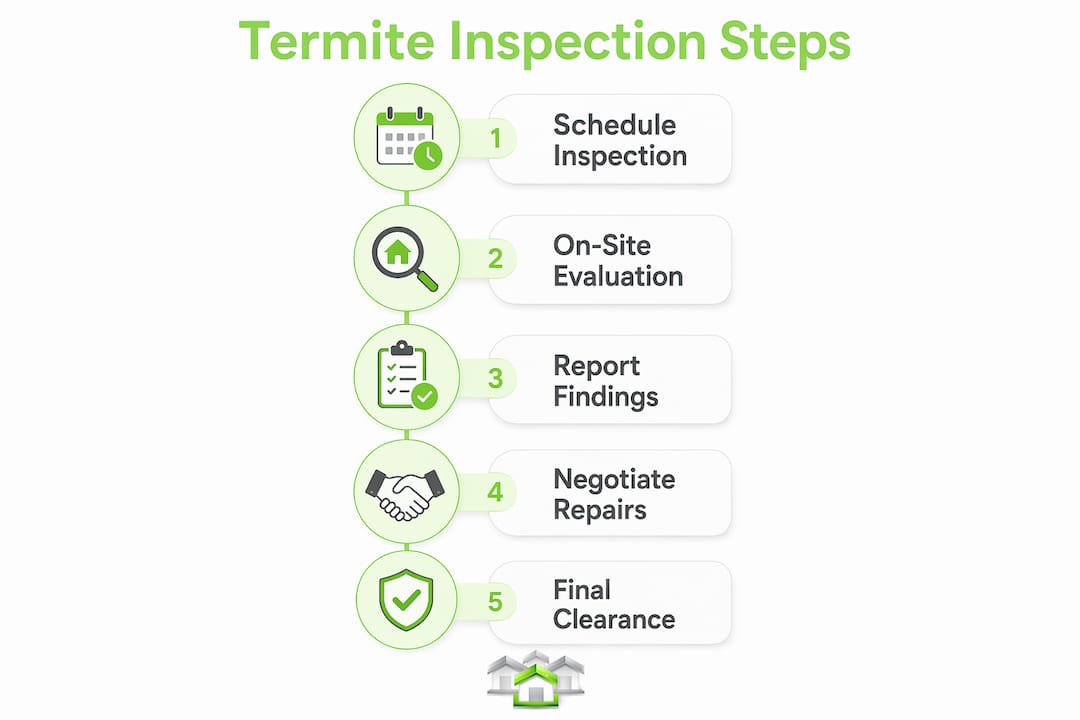 Infographic illustrating termite inspection process steps