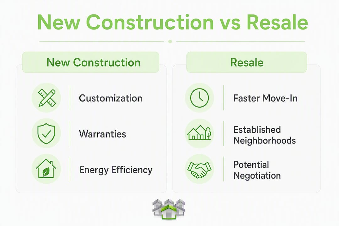 Infographic comparing new construction and resale homes