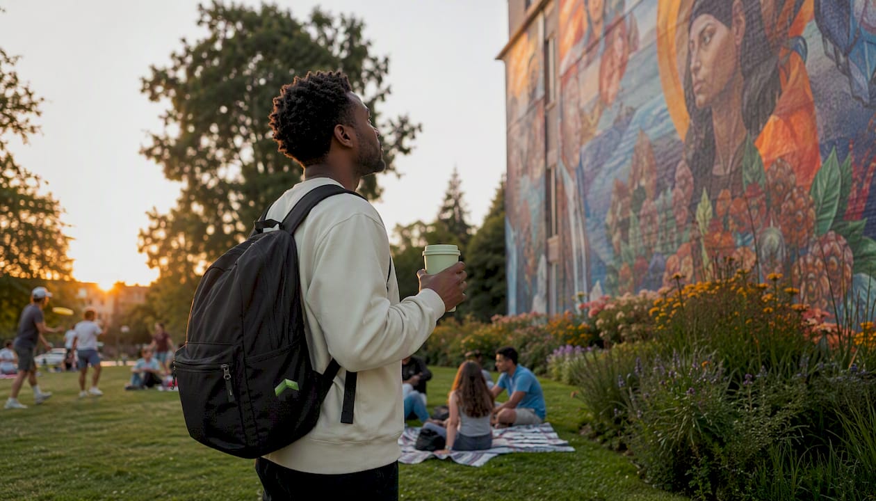 Young man enjoying Berkeley street culture