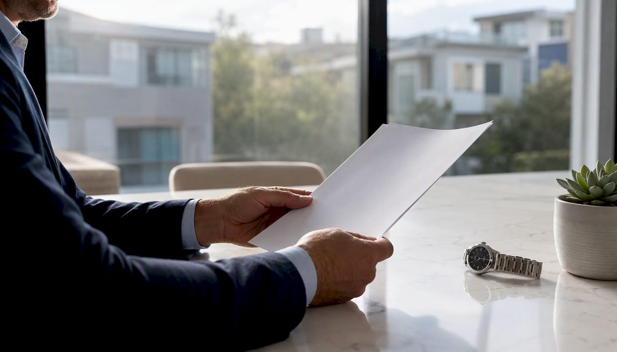 Hands holding investment property closing papers