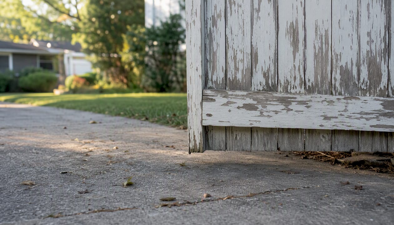 Wooden fence partially blocking driveway easement