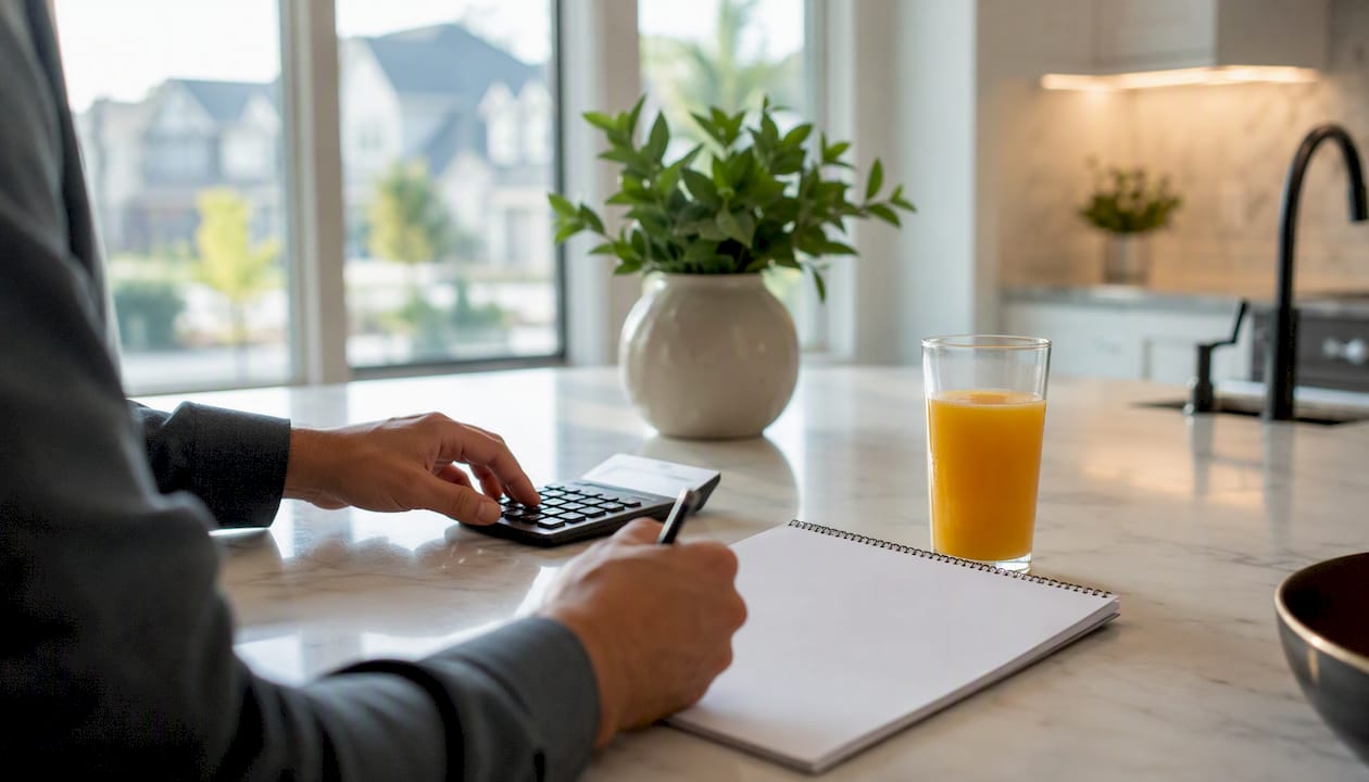 Hands calculating real estate investment metrics