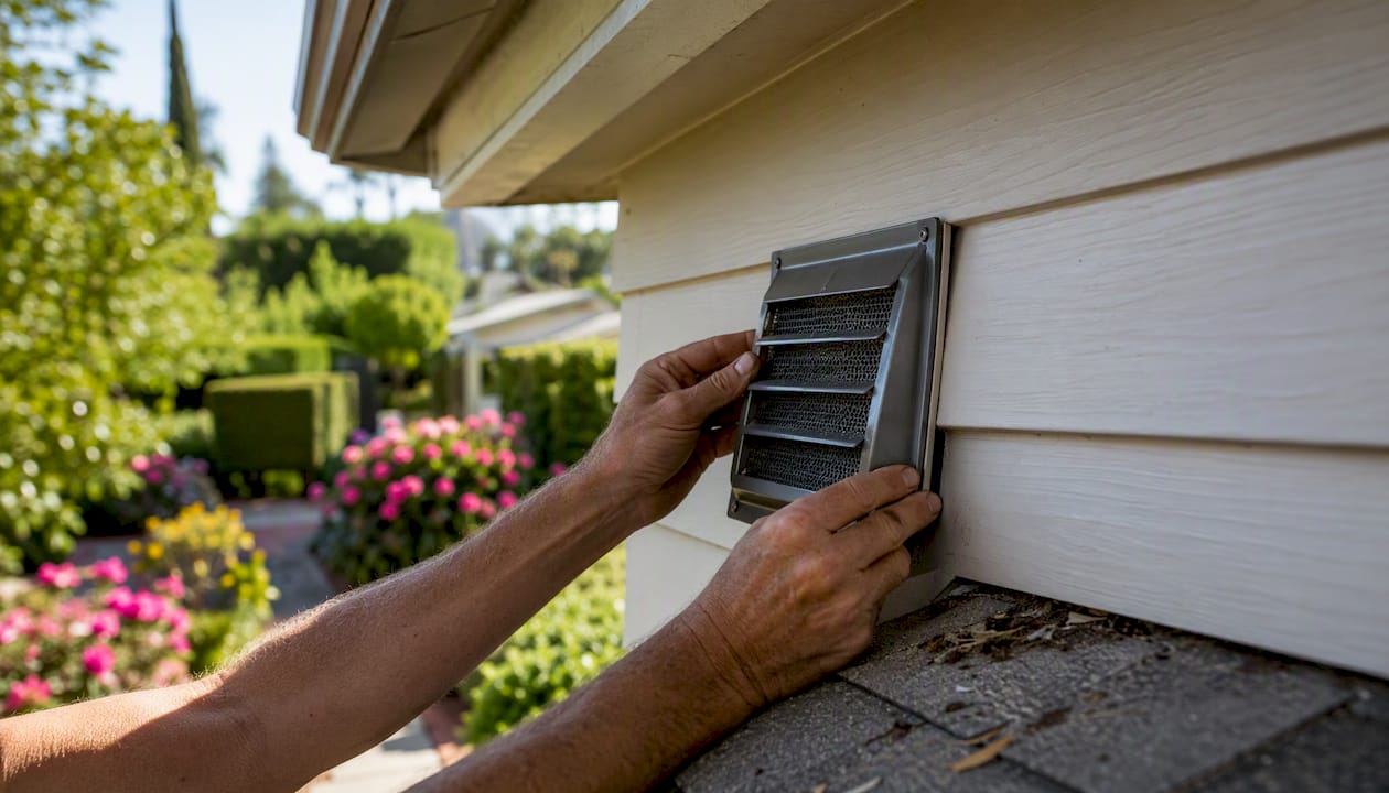 Installing ember-resistant vents on home exterior