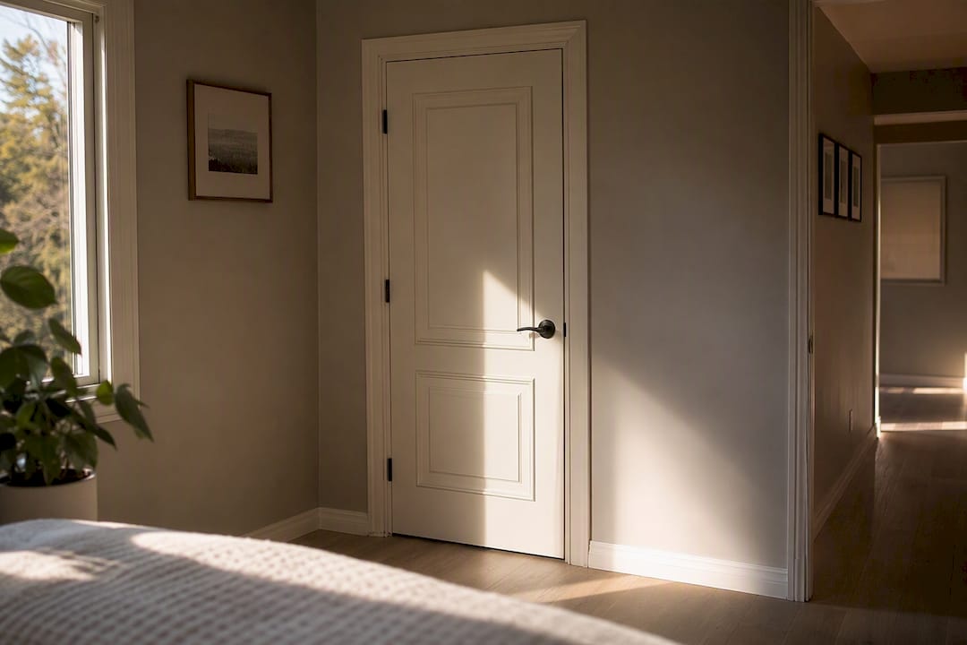 Closed bedroom closet door at showing
