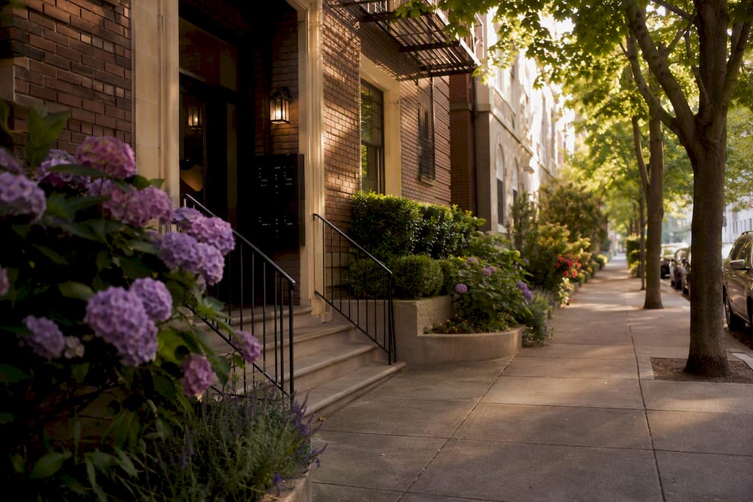 Bay Area apartment building exterior and rent signs