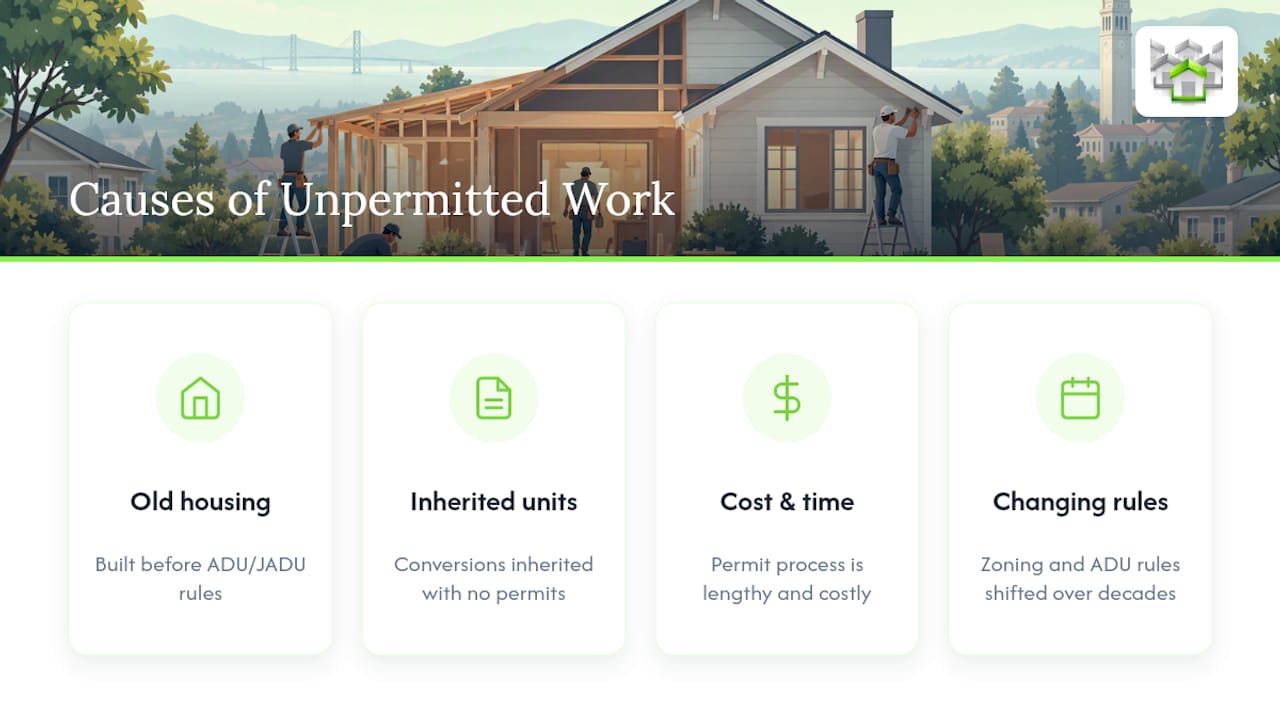 Why So Many Berkeley Properties Have Unpermitted Work — overview diagram